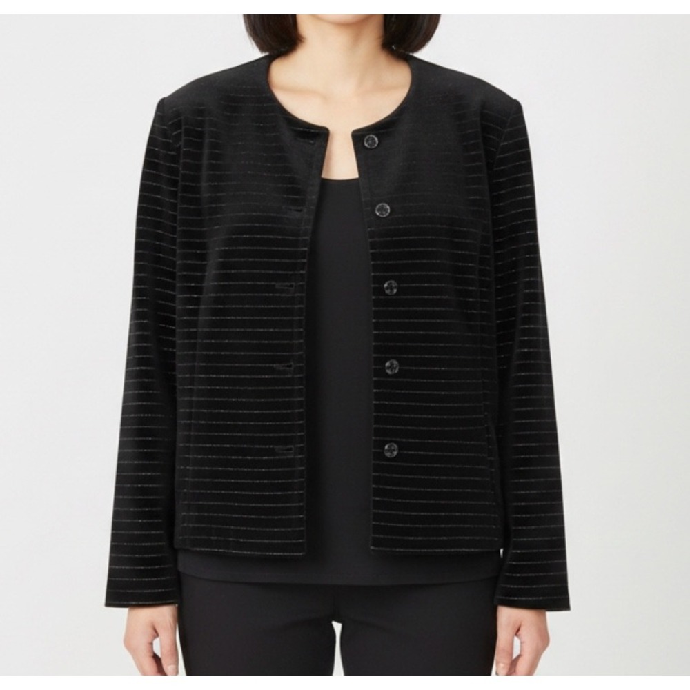 Vtg BUTTE KNIT Black VELVET Silver Metallic Stripes Jacket Blazer (20) sz 14